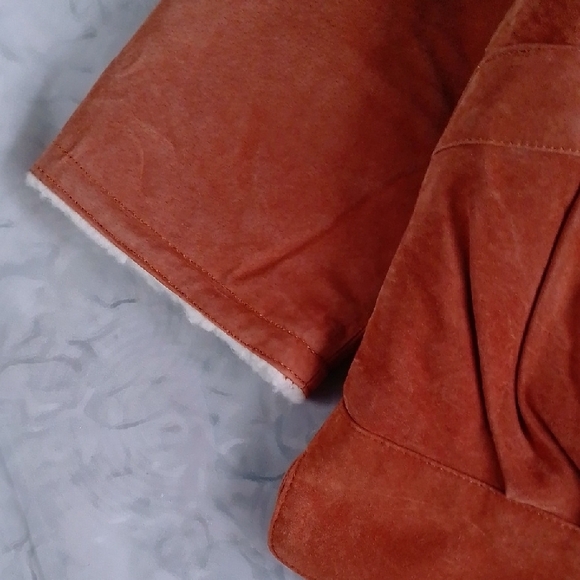 Vintage 80s Leather Sherpa Lined Jacket Shearling Collar - Picture 3 of 11